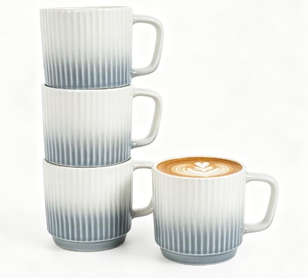 8 oz Stackable Coffee Mugs Set of 4, Ceramic Coffee Mug Cappuccino Cups | by Seworlan