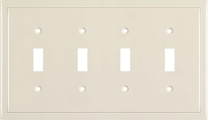 Henne Bery Modern Edge Decorative Wall Plate Switch Plate Outlet Cover, Durable Solid Zinc Alloy (Quad Toggle, Light Almond)