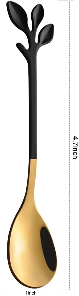 AnSaw Elegant Black & Gold Leaf Coffee Spoons - Image 2
