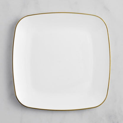 Coupe Dynasty Square Plastic Plates, White with Gold Band, 10 Inch, BPA Free, Disposable, 10 Count, for Events and Weddings