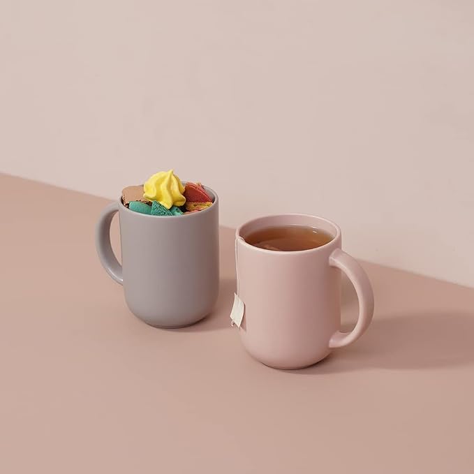 12 oz Ceramic Coffee Mug, Matte Pink White Gray Coffee Mug - Image 6