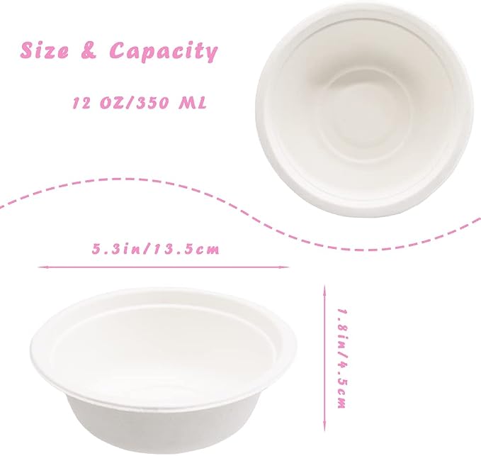 Lshfwn 100 PCS 12 OZ Disposable Paper Bowls, 100% Compostable Biodgradble Bowl - Image 2