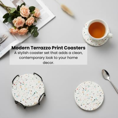 Terrazzo Coasters Set of 6, Colorful Boho Absorbent Ceramic Coasters | Speckled - Image 11