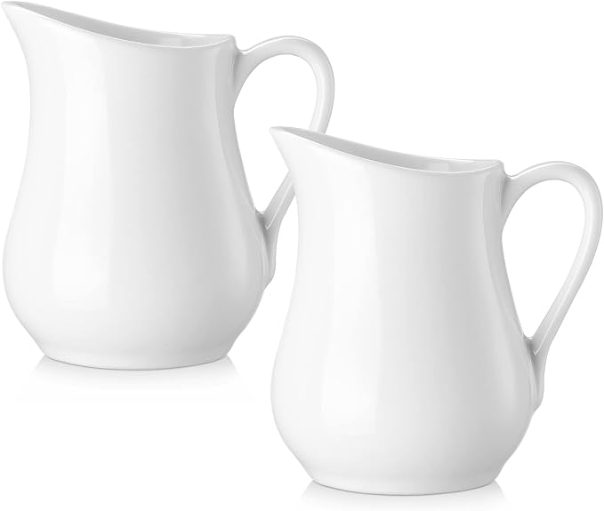 Gurygo 2 Oz Creamer with Handle, Small Classic White Fine Porcelain Creamer by FocusonHomeKitchen