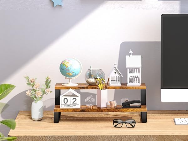ELITEROO Wooden Display Riser Stand, Tiered Perfume and Cologne Organizer Stand, 2 Tier Rustic Display Shelf for Party,Makeup,Figures,Cupcake,Perfume,Dessert,Candles