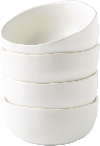 AmorArc Stoneware Cereal Bowls for Kitchen, 28oz Large Ceramic Soup Bowls Set of 4 for Meal, Snacks,Soup, Oven, Microwave&Dishwasher safe Kitchen Bowls with Wavy Rim, Matte White