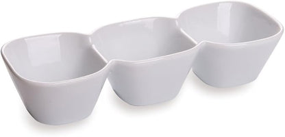Restaurantware 18 Ounce Triple Bowl Serving Dish 1 Square Porcelain Condiment Tray - Serve Snacks Dips or Condiments For Parties Buffets Or Catering White Porcelain 3 Section Serving Dish