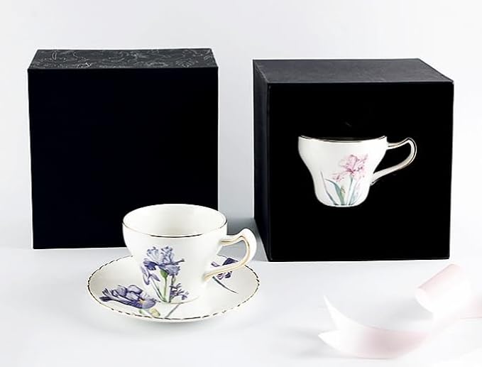 Bone China Tea Cup Set with Saucer and Spoon, 3 Piece, Cappuccino and Latte Cups - Image 5