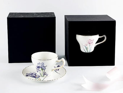 Bone China Tea Cup Set with Saucer and Spoon, 3 Piece, Cappuccino and Latte Cups - Image 5