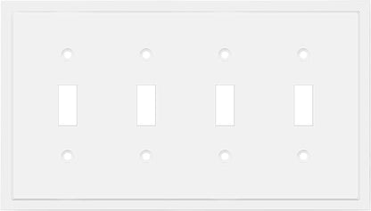 Henne Bery Modern Edge Decorative Wall Plate Switch Plate Outlet Cover, Durable Solid Zinc Alloy (Quad Toggle, White)