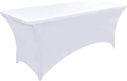 6-Pack 8ft White Spandex Table Covers for Rectangle Folding Tables - Washable Elastic Tablecloth - Ultimate Fitted Table Protector for Birthday Parties, Trade Shows, Banquet