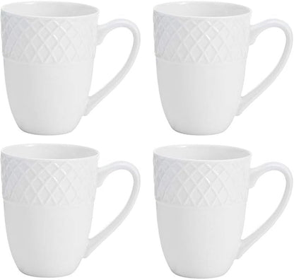 Mikasa Trellis Bone China 16-Piece Dinnerware Set, Service for 4, White Lightweight Porcelain with Textured Design, Chip-Resistant and Dishwasher Safe