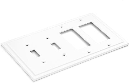 Henne Bery Modern Edge Decorative Wall Plate Switch Plate Outlet Cover, Durable Solid Zinc Alloy (Double Toggle/Double Decorator, Pure White)