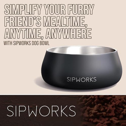 Sipworks Stainless Steel Dog Bowl – 32oz Weighted Metal Food and Water Bowls for Dogs and Cats with Non-Slip Base - Pet Bowls for All Breeds Sizes for Travel & Outdoor Play | Cobalt