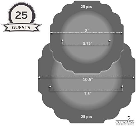 " OCCASIONS " 50 Plates Pack (25 Guests)-Heavyweight Wedding Party Disposable Plastic Plate Set -(25x10.5'' Dinner + 25x8'' Salad/Dessert) (Imperial in Blush Pink & Gold)