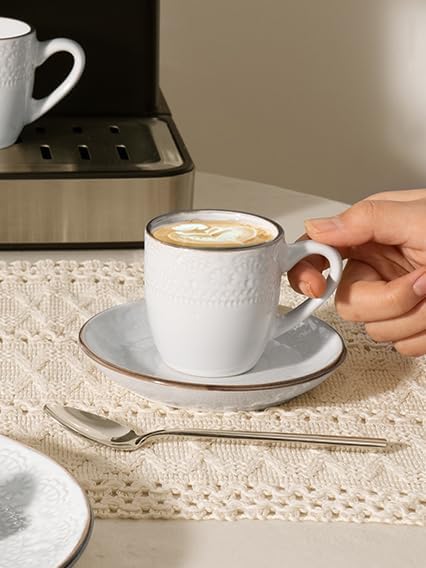 famiware 3oz Espresso Cups and Saucers, Stoneware Demitasse Cup - Image 7