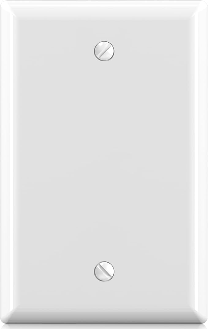 ELEGRP 1-Gang Blank Device Wall Plates, Mid-Size 4.88" H x 3.13" L Unbreakable Thermoplastic Blank Faceplate Cover for Unused Outlets/Switches, UL Listed (1 Pack, Glossy White)
