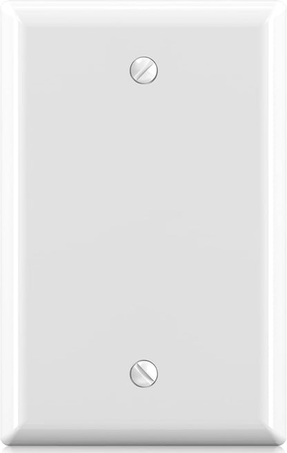 ELEGRP 1-Gang Blank Device Wall Plates, Mid-Size 4.88" H x 3.13" L Unbreakable Thermoplastic Blank Faceplate Cover for Unused Outlets/Switches, UL Listed (1 Pack, Glossy White)
