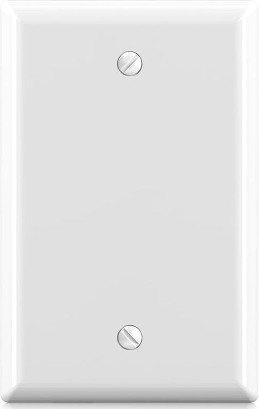 ELEGRP 1-Gang Blank Device Wall Plates, Mid-Size 4.88" H x 3.13" L Unbreakable Thermoplastic Blank Faceplate Cover for Unused Outlets/Switches, UL Listed (1 Pack, Glossy White)
