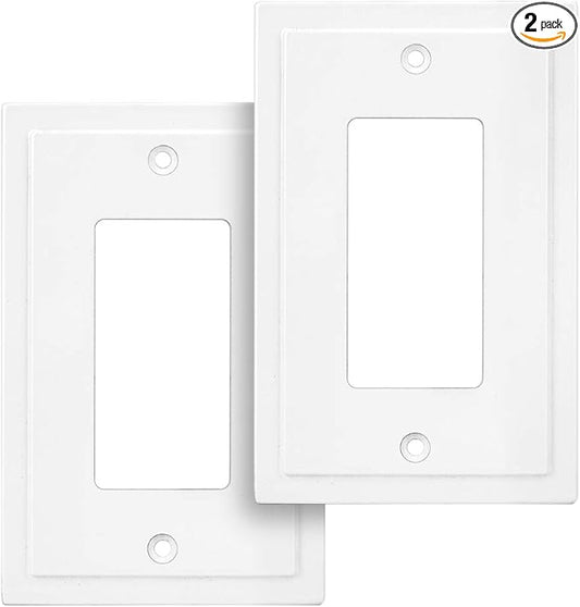 Henne Bery Modern Edge Decorative Wall Plate Switch Plate Outlet Cover, Durable Solid Zinc Alloy (Single Decorator 2PK, White)