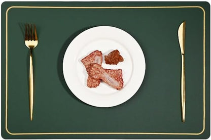 PU Leather Placemats Set of 4 - Waterproof Heat Resistant Dining Table Mats - Minimalist Non-Slip Coasters for Plates & Bowls 18x12 Inches (Green)