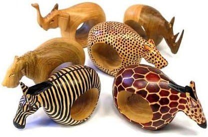 Mahogany Wood Animal Napkin Rings - Set of Six