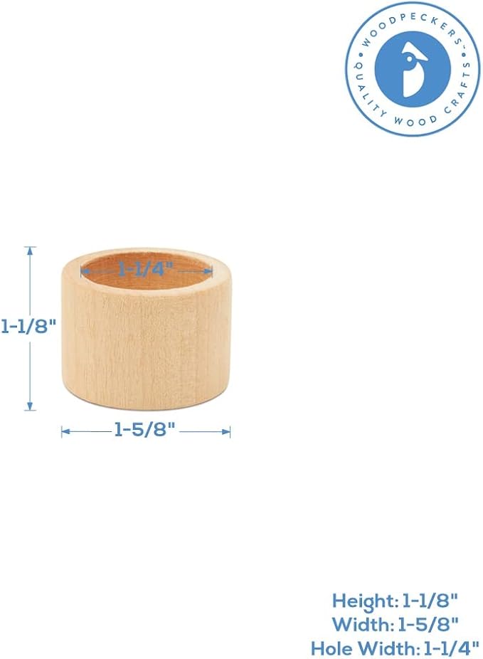 Classic Birch Wood Napkin Rings Set of 6, 1-1/2 inch Farmhouse Napkin Rings Set - Image 3