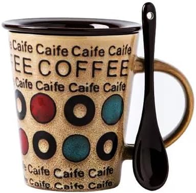 Ceramic Coffee Cup with Spoon and Lid, 12 oz Coffee Mug, Microwave Dishwasher by Tvvtuww