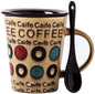 Ceramic Coffee Cup with Spoon and Lid, 12 oz Coffee Mug, Microwave Dishwasher by Tvvtuww
