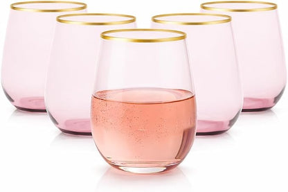 Oojami 40 Pack Diamond Disposable Wine Glasses Stemless 12 oz Pink Gold | by Oojami