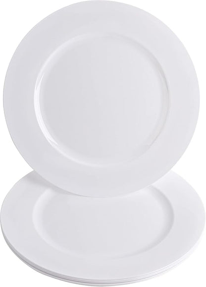 PARTY BARGAINS 13-Inch Charger Plates - 4 Pack, White, Heavy-Duty Disposable Chargers for Elegant Dining - Ideal for Weddings and Formal Events