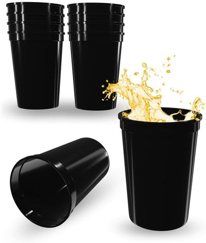 PartyPrints 10 Pack Small 10 to 12 oz Black Reusable Blank Plastic Cups by PartyPrints