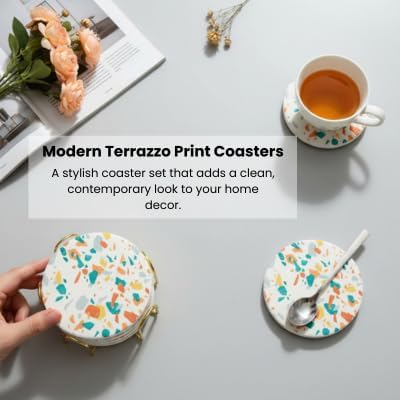 Terrazzo Coasters Set of 6, Colorful Boho Absorbent Ceramic Coasters | Speckled - Image 11