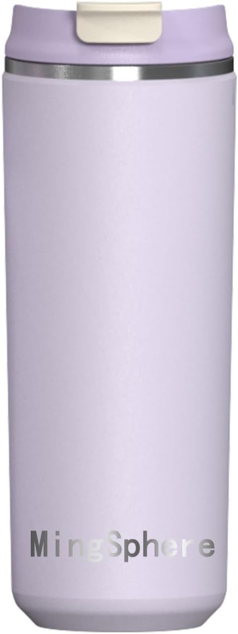 16oz Insulated Stainless Steel Coffee Cup, Lavender Purple | Travel Coffee Mug by MingSphere