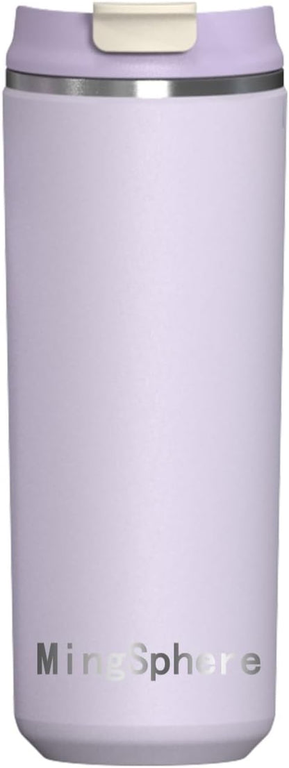 16oz Insulated Stainless Steel Coffee Cup, Lavender Purple | Travel Coffee Mug by MingSphere