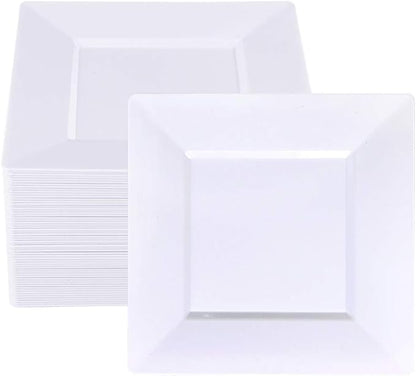 bUCLA 60Pieces White Plastic Plates – 7inch White Square Plates- Premium Disposable for Party & Wedding