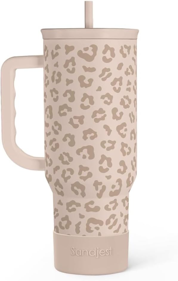 SANDJEST Leopard Tumbler with Handle, Insulated Cup Stainless Steel Travel Mug by SANDJEST