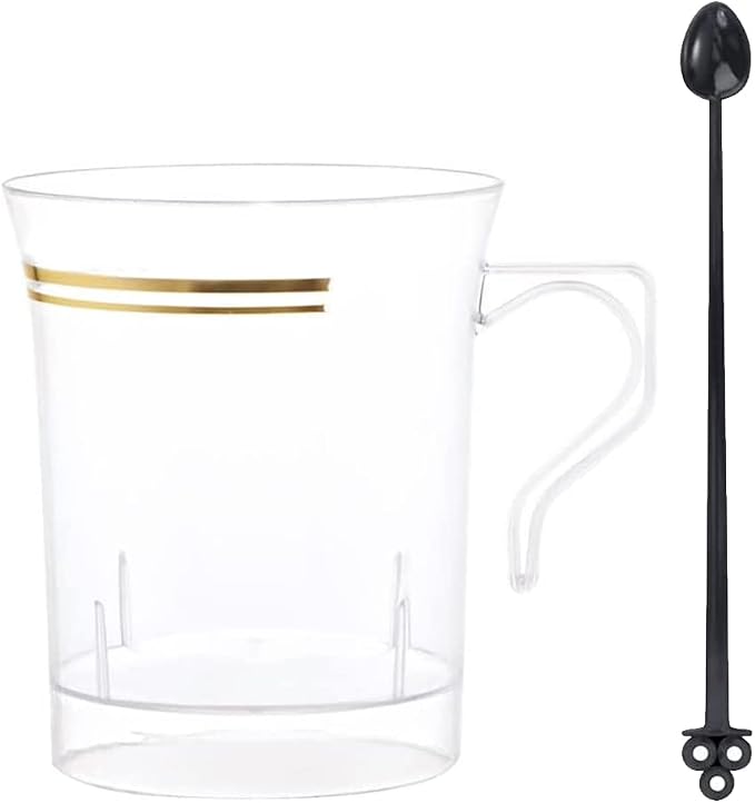 Nervure 60 Pack Clear Gold Plastic Coffee Mugs by Nervure