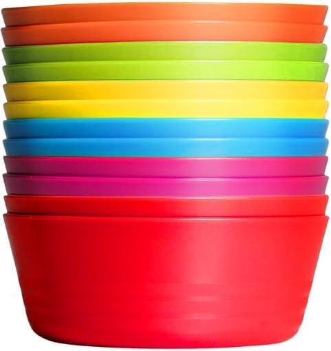 PLASKIDY Kids Plastic Bowls Set of 12, 10 Ounce Microwave Dishwasher Safe BPA - Image 2
