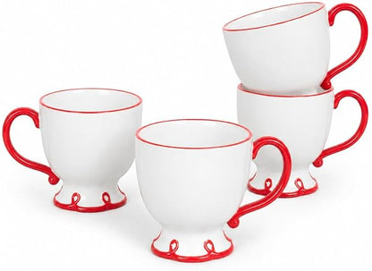 SANGO Splash of Cheers Large Mugs Set of 4, 16 oz Stoneware Red and White by Sango