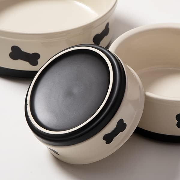 Sweejar Ceramic Dog Bowls with Bone Pattern, Dog Food Dish for Medium Dogs, Porcelain Pet Bowl for Water 35 Fl Oz (Fog Blue)