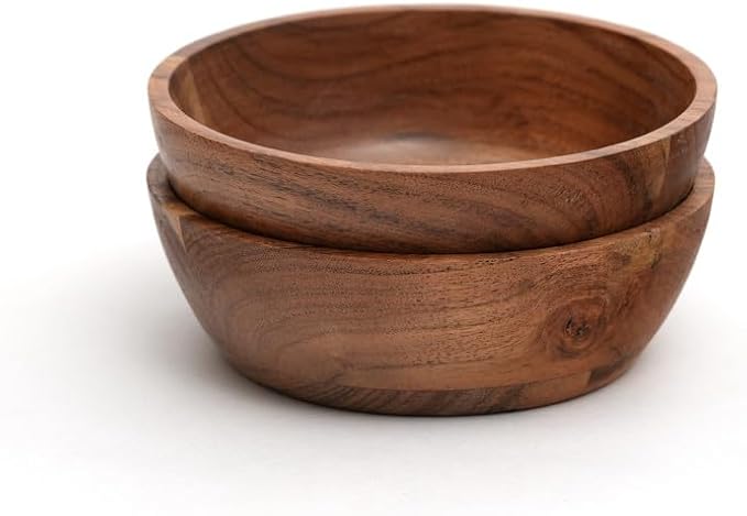 Acacia Wood Bowl Set of 2, 6-Inch Medium Serving Bowls, 400 Cubic cm Volume - Image 2