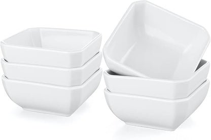 Yedio 3 Oz Square Dip Bowls Set of 6, White Ceramic Dipping Sauce Dishes, Mini Condiment Bowls for Soy Sauce, Sushi, BBQ, Ketchup, Vinegar, Party & Daily Use
