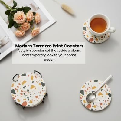 Terrazzo Coasters Set of 6, Colorful Boho Absorbent Ceramic Coasters | Speckled - Image 9