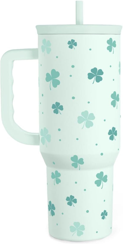 40oz Shamrock Tumbler with Handle and Straw by SANDJEST