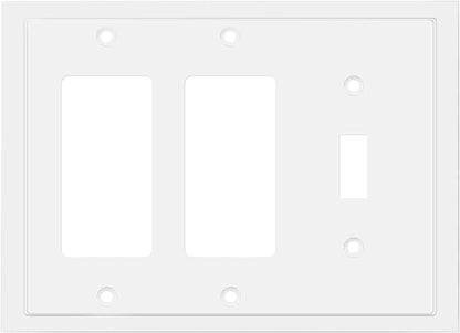 Henne Bery Modern Edge Decorative Wall Plate Switch Plate Outlet Cover, Durable Solid Zinc Alloy (Single Toggle/Double Decorator, White)