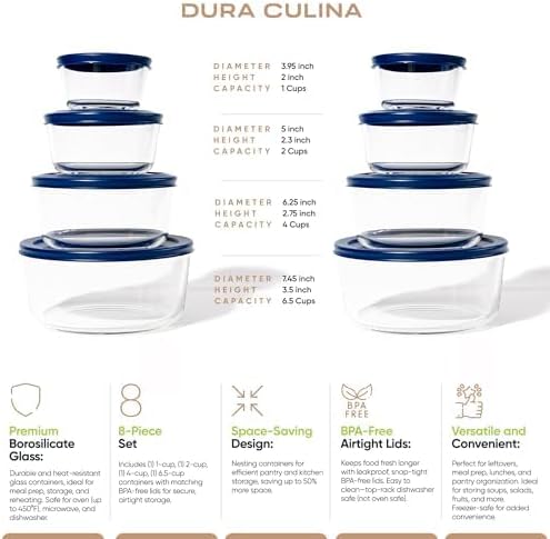 16-Piece Glass Food Storage Containers Set | Round, Microwave & Dishwasher Safe - Image 2