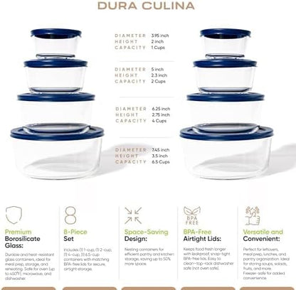 16-Piece Glass Food Storage Containers Set | Round, Microwave & Dishwasher Safe - Image 2
