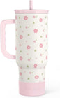 Floral 40oz Tumbler with Handle and Straw – Flowers Insulated Stainless Steel by SANDJEST