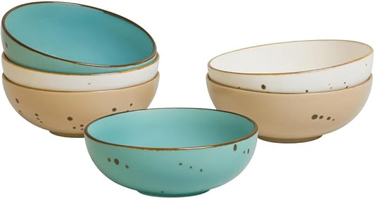 Esfour Round Porcelain Bowls - 20 Ounce - Set of 6 - Microwave, Oven, Dishwasher-Safe, Scratch Resistant, Porcelain Durable Small Dishes Bowls for Cereal, Salad, Pasta, Soup Dessert - Assorted Natural